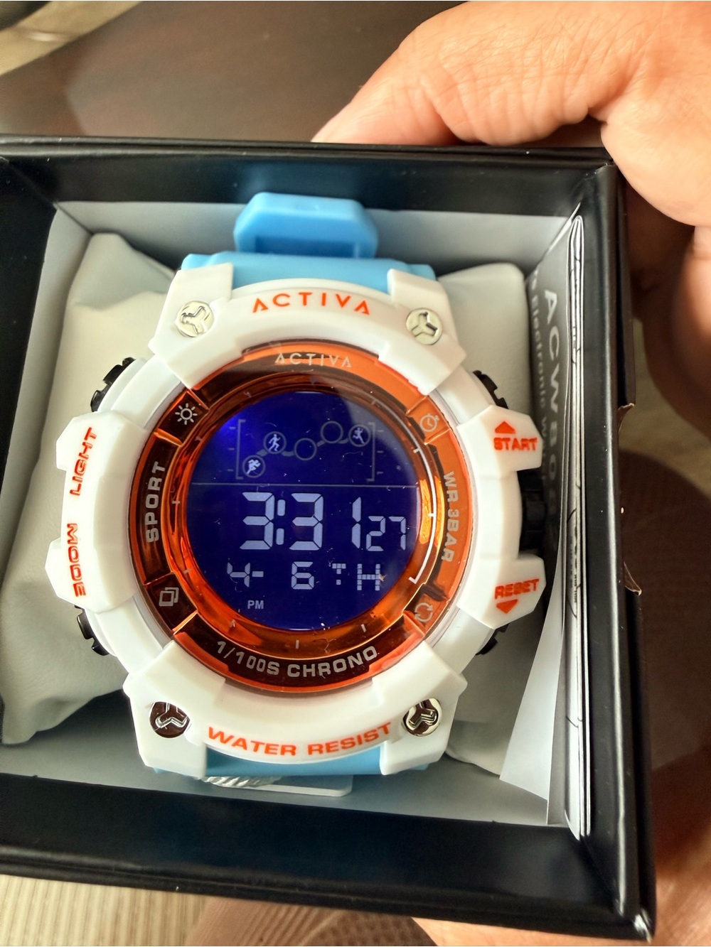 Ativa White and Light Blue Sport Digital Watch with Orange Accent